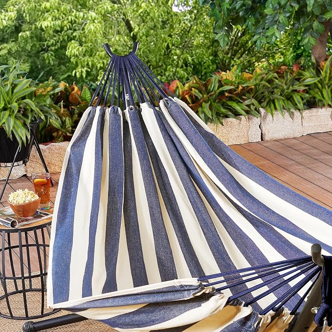 ANYOO Cotton Hammock Portable Camping Hammocks for Hanging Sturdy Garden Comfortable Fabric Hammock with Tree Straps Up to 660lbs with Travel Bag for Camping Outdoor/Indoor Patio Backyard - Image 7