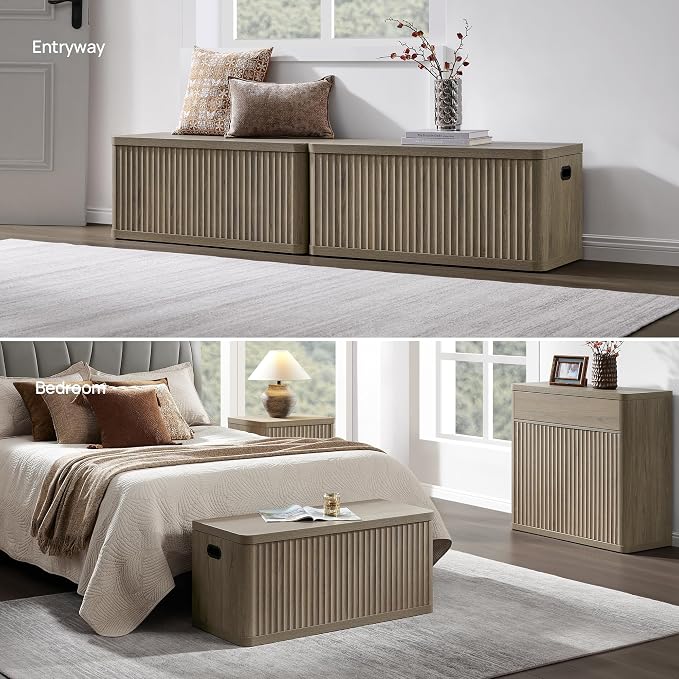 SICOTAS Storage Bench 40.2" Wide Shoe Bench with Lift Top Large Wooden Storage Chest Trunk Modern Blanket Chest with 2 Safety Hinges & Seating for Bedroom Entryway Living Room Hallway - Image 6