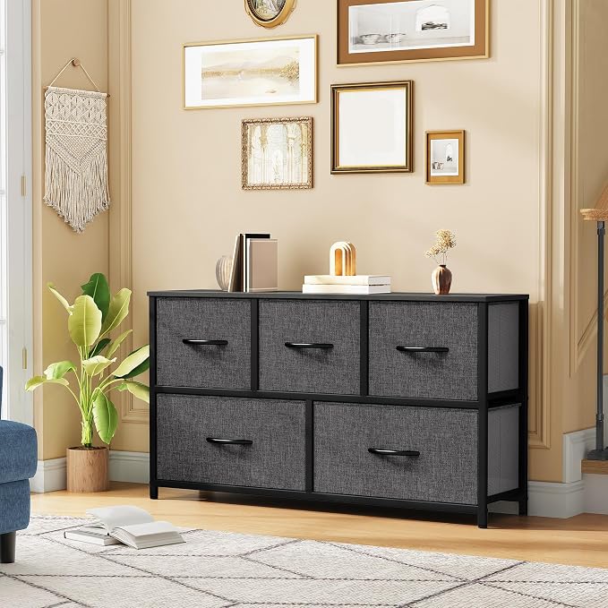 DWVO Dresser with 5 Drawers - Fabric Storage Tower, Black Dresser & Chest of Drawers, Organizer Unit for Bedroom - Image 2