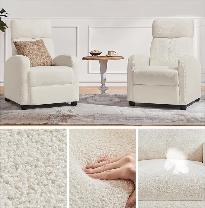 Topeakmart Fabric Recliner Chair Adjustable Modern Single Sofa Chair with Pocket Spring Living Room Bedroom Home Theater Ivory