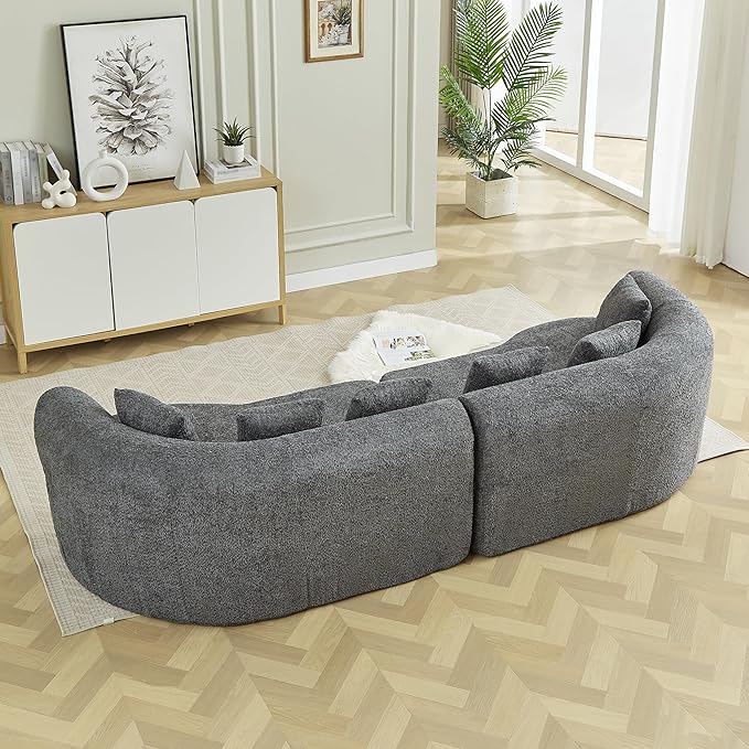 106-Inch Curved Boneless Sofa Couches Compressed 4-Seat Foam Couch for Living Room Bedroom, Boneless Modular Cloud Sofa Curved Floor Couch with 6 Pillows, No Assembly