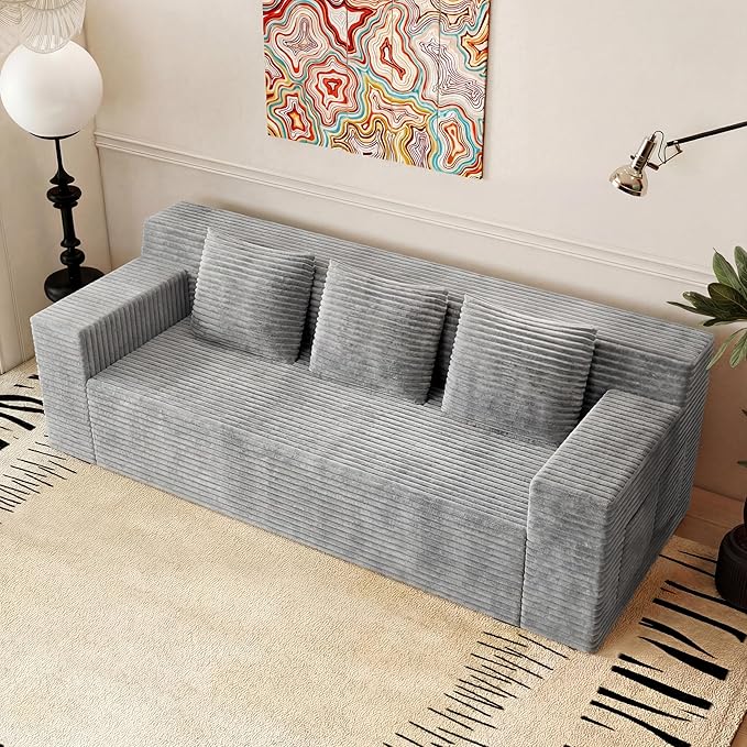 Eafurn Modern 3-Seater Love Seat Sofa Couch in a Box, No Assembly Required, High-Density Foam Plush Corduroy Loveseat Couch with Throw Cushions and Wider Armrest for Home Office