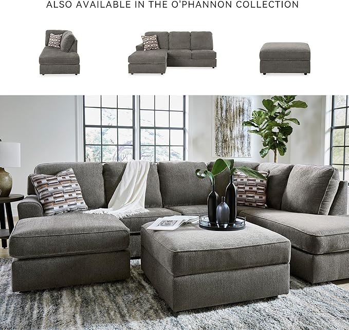 Signature Design by Ashley O'Phannon Casual Upholstered Ottoman with Storage and Removable Top, Gray