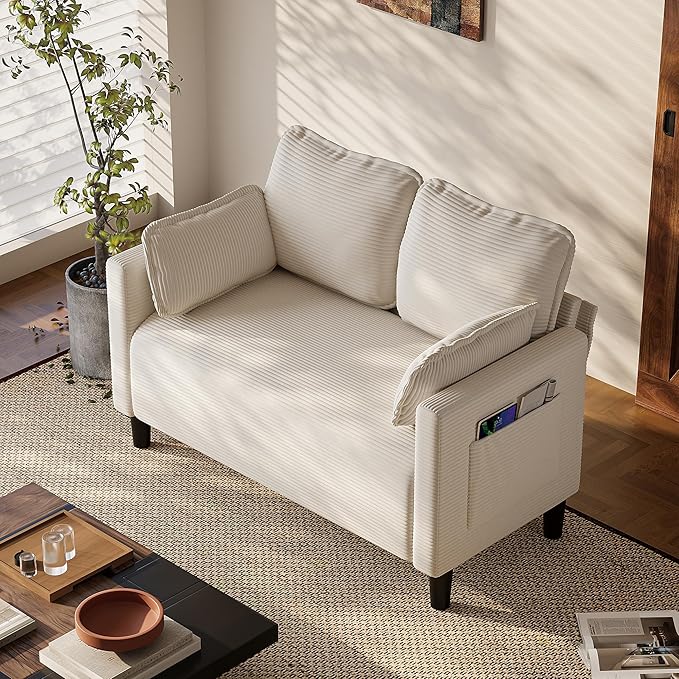 Corduroy Oversized Armchair 48" Extra Wide Accent Chairs W/Double Solid Wood Frame for Living Room Modern Lounge Chair, Upholstered Cloud Single Sofa with Pillows