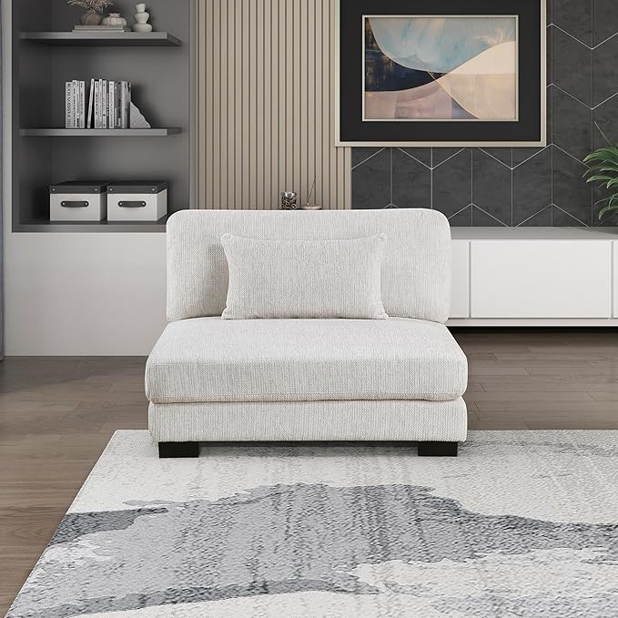 Lexicon Modular Sectional Sofa for Living Room, Textured Microfiber Armless Chair with Pillow, Units of Modular Sectional Couch, Upholstered Chair for Customizable Sectional Sofa Couch, Beige