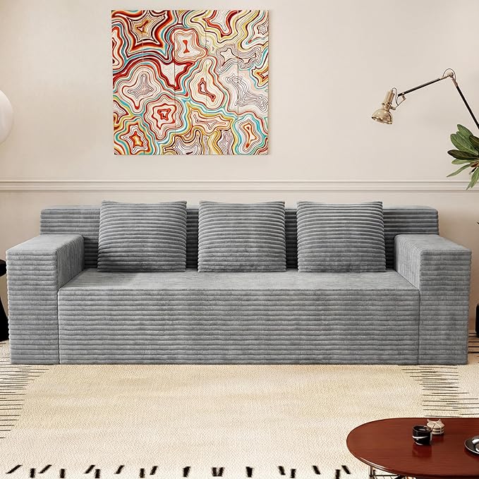 Eafurn Modern 3-Seater Love Seat Sofa Couch in a Box, No Assembly Required, High-Density Foam Plush Corduroy Loveseat Couch with Throw Cushions and Wider Armrest for Home Office