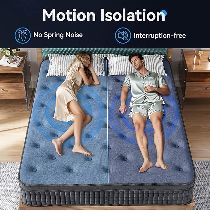 Susalt King Mattress, 10 Inch Hybrid Mattress in a Box, Gel Memory Foam, Medium Firm, Edge Support, Motion Isolation, Pressure Relief, Zoned Support Spring, CertiPUR-US Certified, Black & Gray