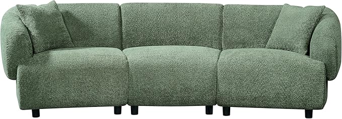 Christopher Knight Home Obito Boucle Upholstered 3-Seater Sofa, Modern Home Sofa Living Room, Wooden Large Upholstered Sofa Couch for Apartment/Home Office, Olive Green