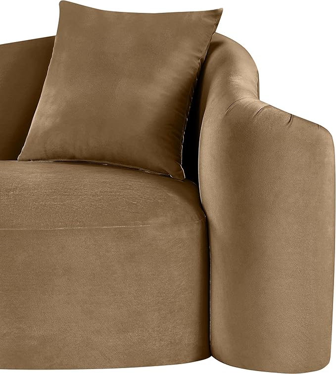 Meridian Furniture 44052Beige-S Destin Collection Modern | Contemporary Sofa with Ultra Luxe Beige 460 GSM Velvet, Rich Curves, 91" W x 34.5" D x 31" H, Beige