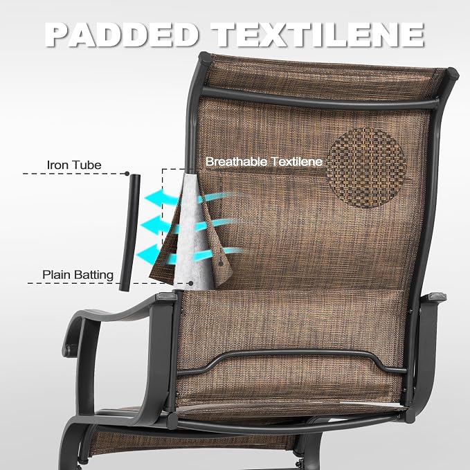 NUU GARDEN Patio Dining Chairs Set of 2, All Weather Outdoor Padded Textilene Patio Chairs, Breathable Spring Motion Textile High Back Outdoor Dining Chairs for Backyard, Lawn, Deck, Brown - Image 7