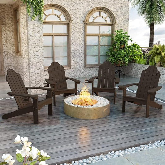 LUE BONA HDPS Adirondack Chairs Set of 2, Fire Pit Outdoor Chair Weather Resistant with Cup Holder, Modern Plastic Chair Plastic for Patio, Deck, Proch, 350LBS, Dark Brown by LUEBONA