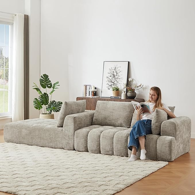 108 Inch Oversized Cloud Modular Sectional Sofa with Left Facing Chaise, L Shaped Floor Lounge Couch, Comfy Tufted Chenille Boneless Sofa with Deep Seat,No Assembly Required for Living Room Office