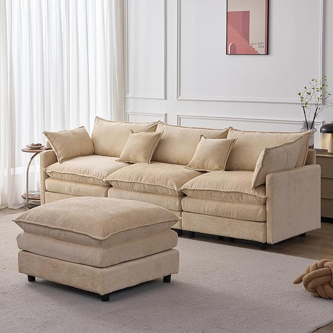 105" Oversized Modular Cloud Sectional Sofa Free Convertible L-Shaped Corner Sectional with Movable Ottoman, Chenille Upholstered Multiple Cushions Cloud Sofa Couches | Easy to Assemble
