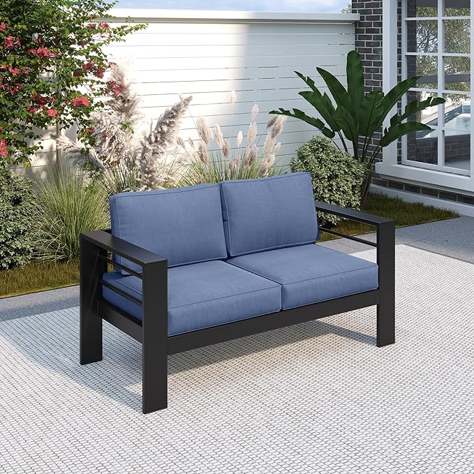 Solaste Aluminum Loveseat Patio Furniture, Weather-Resistant, Blue by Solaste
