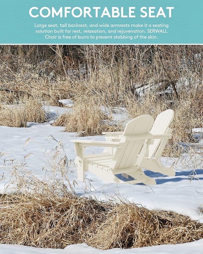 SERWALL Folding Adirondack Chair Set of 6 - Folding Adirondack Chairs with Cup Holder, HIPS Outdoor Chairs Weather Resistant Fire Pit Chairs- White - Image 3