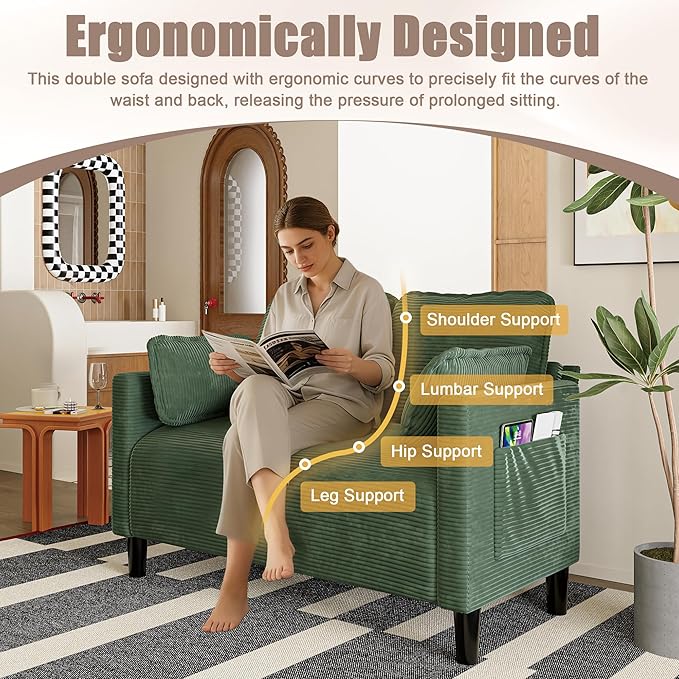 Corduroy Oversized Armchair 48" Extra Wide Accent Chairs W/Double Solid Wood Frame for Living Room Modern Lounge Chair, Upholstered Cloud Single Sofa with Pillows