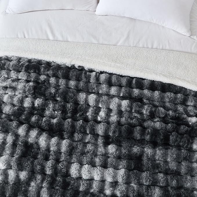 50x60 Inches Ultra-Soft Fuzzy Faux Fur Plush Throw Blanket - Thick, Warm Sherpa for Couch, Sofa, Bedroom, Camping - Decorative Blanket for Cozy Warmth, Bubble Black Tie Dye