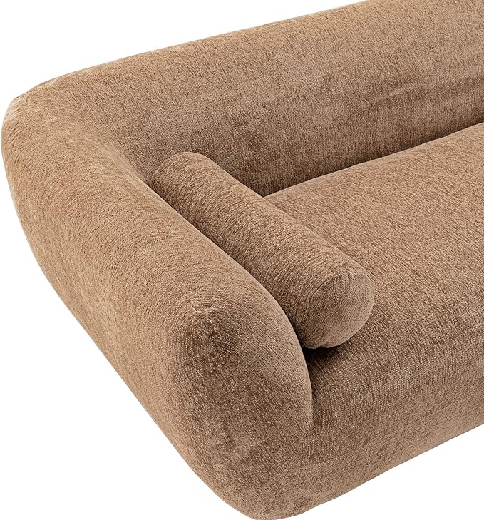 Manhattan Comfort Ulka 96-Inch Contemporary Boucle Sofa for Living Room with Premium Pine Wood Frame, Metal Base, High-Density Foam Padding & 2 Bolster Pillows, Light Brown