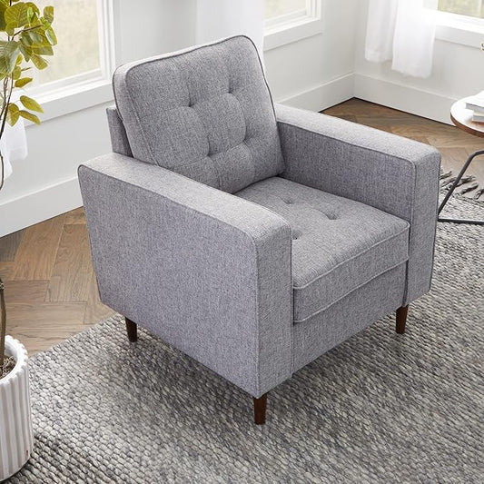 Edenbrook Lynnwood Upholstered Accent Chair - Living Room Furniture - Office - Bedroom - Mid-Century Modern Design - Armchair - Buttonless Tufting - Simple Assembly - Solid Frame - Light Gray