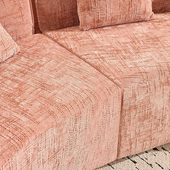 109-Inch Curved Boneless Sofa Couches Compressed 4-Seat Foam Couch for Living Room Bedroom, Boneless Modular Cloud Sofa Curved Floor Couch with 4 Pillows, No Assembly