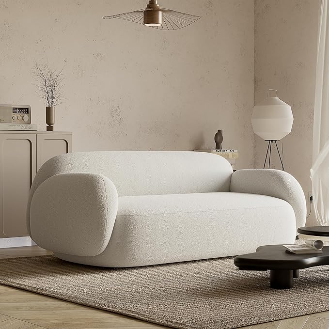 Acanva Modern Minimalist Sofa for Living Room Lounge Home Office, Rounded Edges Couch with Soft Boucle Upholstered, 78.7”W, White