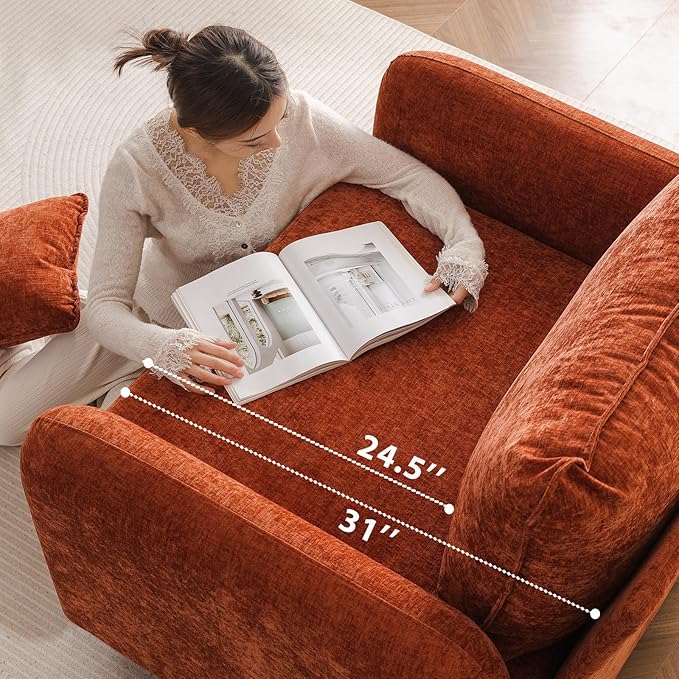 Rexulqo Oversized Accent Chair Set of 2,All Seats Storage,Comfy Armchair,24.5'' Deep Seat,Upholstered Living Room Chairs,Reading Chair for Bedroom,Office,Chenille,Orange