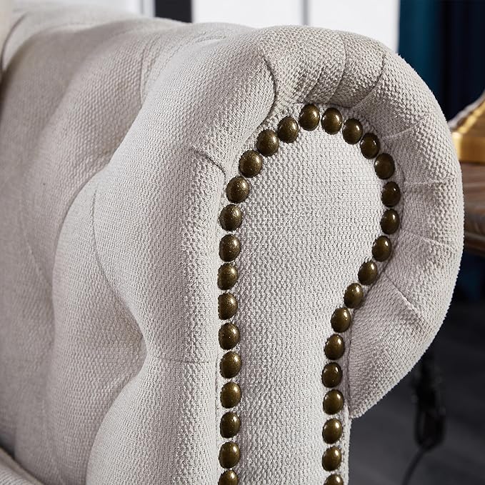 ERYE 88-Inch Classic 3 Seat Chesterfield Sofa Couches for Living Room Bedroom, 3 Seaters Button Tufted Linen Fabric Upholstered Chesterfield Sofa Couch,Wood Legs | Button Tufted, Easy to Assemble, Nailhead, Removable Cushion