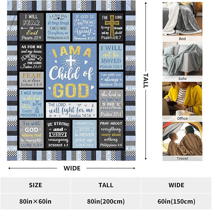 CUJUYO Christian Gifts for Men, Dad, Son, Brother, Him Blanket 80"x60" - Inspirational Religious Graduation/Birthday Gifts - Baptism Confirmation Gifts for Boys - Catholic Spiritual Gifts for Men