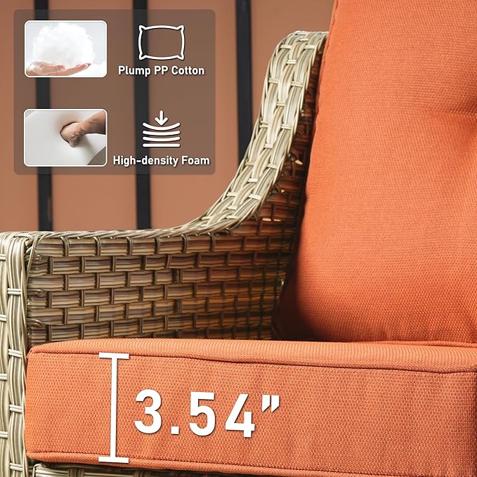 HOOOWOOO 6 Piece Patio Furniture Conversation Sets with Swivel Rocking Chairs,Outdoor Wicker Furniture with Ottoman,All Weather Resistant High Back Rattan Conversational Set(Red)