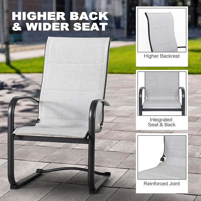 NUU GARDEN Patio Dining Chairs Set of 2, All Weather Outdoor Padded Textilene Patio Chairs, Breathable Spring Motion Textile High Back Outdoor Dining Chairs for Backyard, Lawn, Deck, Gray - Image 6
