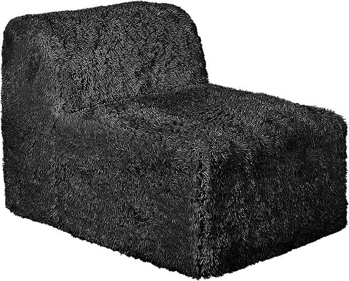 Furniture of America Havyn Modern Faux Fur 6-Seater Modular Foam Sofa Bed with Ottoman, Compressed Couch in a Box, No Assembly Required, for Living Room and Office, Black