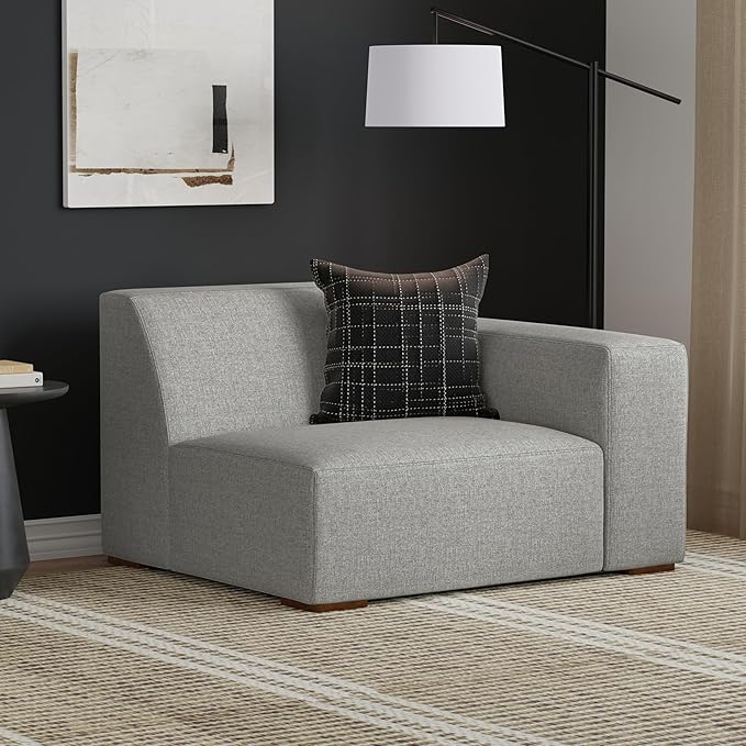SIMPLIHOME Rex Right-Arm Sofa Module in 100% Recycled Polyester Tightly Woven Performance Fabric, Pale Grey, 44-inches Wide, Handcrafted Modern-Style Right-Arm Accent Chair for Living Room
