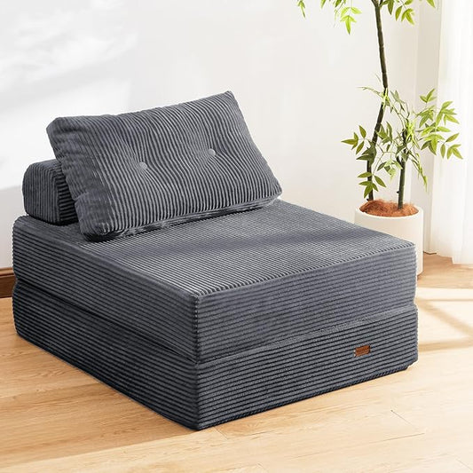 Folding Chair Bed, Convertible Sofa Bed with Pillows,Fold Out Chair Bed with High-Density Foam,Chair Bed Sleeper for Adults Perfect for Living Room 、Hotel 、Apartment ， Single, Dark Gray