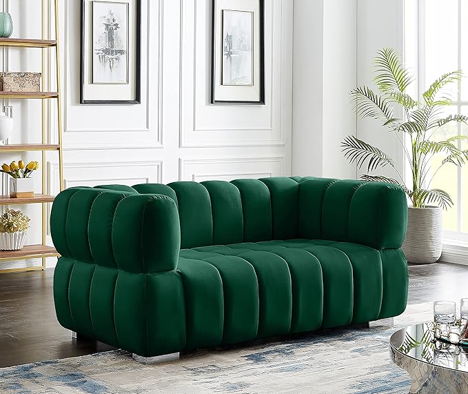 Meridian Furniture 670Green-L Gwen Collection Modern | Contemporary Velvet Upholstered Loveseat with Deep Biscuit Tufting