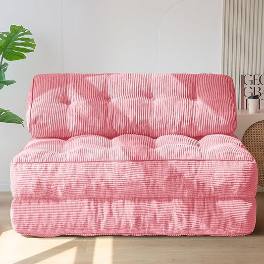 MAXYOYO Folding Sofa Bed, Convertible Sleeper Chair with Pillow Foldable Mattress with Back Support, Portable Fold Out Chair Bed Comfy Floor Sofa Lounge for Living Room Bedroom, Pink Double