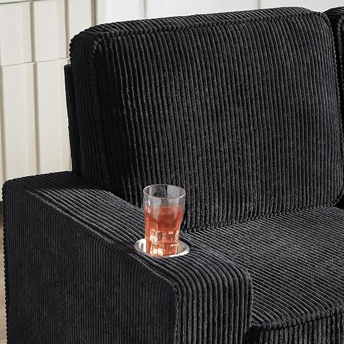 83" Modern Cloud Sofas for Living Room Bedroom, 3 Seat Modular Couch Soft Corduroy Upholstered Loveseat Couches with Cupholders for Home Apartment Office Studio