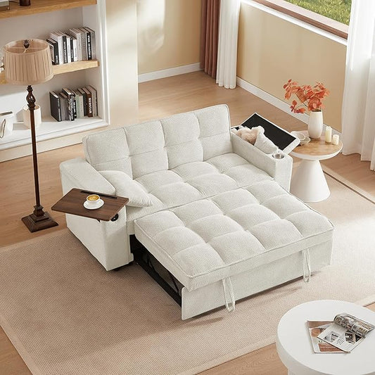 Eafurn 3 in 1 Convertible Sleeper Sofa Couch Bed,Padded Futon Loveseat Couch with Pull-Out Bed, 65" Oversized Recliner Loveseat Lounge Chaise w/Storage Armrest,USB, Side Table and Cupholders