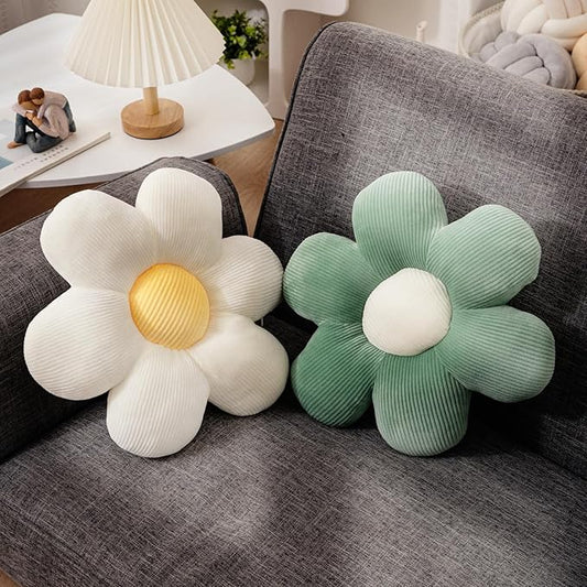 2Pcs Sage Green Throw Pillows, Daisy Pillow Flower Shaped Pillows Floor Cushions Preppy Girls Bedroom Decor Decorative Pillows for Bed Sofa Couch 15.35In