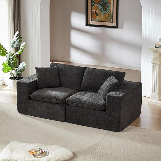 Ball & Cast Modular Loveseat Cloud Sofa,79'' Chenille Sectional Couch with Wider Armrest and Pillow,2 Seat Upholstered Convertible Comfy Love seat Chenille Sofa Couches for Living Room, Black