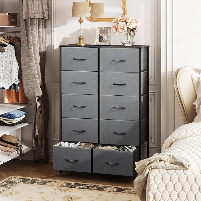 WLIVE Tall Dresser for Bedroom with 10 Drawers, Chest of Drawers, Grey Dresser for Closet, Hallway, Living Room, Entryway, Dark Grey - Image 4