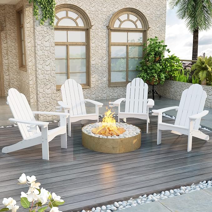LUE BONA HDPS Adirondack Chairs, 1 Chair, Long-Lasting All-Season Outdoor Patio, Hidden Cup Holder, 350 LBS, White - Image 8