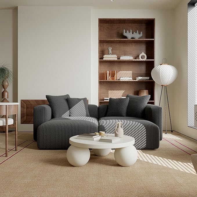 Acanva Corduroy Convertible Modular L Shaped Sectional Sofa, 4 Seater Free Combination Corner Couch, Convertible to DayBed, Wide Loveseat with Moveable Ottomans for Small Spaces, Sleeper Bed, Black