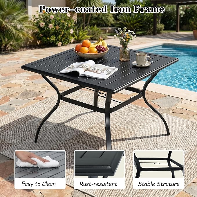 NOBLEMOOD 5-Piece Outdoor Dining Table & Chair Set, Outdoor Dining Set with 4 Textilene Swivel Chairs, Patio Metal Square Dining Table Set for Outside, Garden, Backyard - Image 2