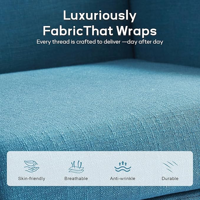 HUIMO Button-Tufted Accent Chairs,Upholstered Reading Living Room Chair,Mid Century Modern Chair with Linen Fabric, Club Chair,Comfy Arm Chairs for Living Room,Bedroom Lake Blue