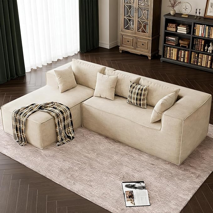 GarveeHome Modular Sectional Couches for Living Room, Cloud Sectional Couch with Deep Seat, 106.7 in Modular L-Shape Sofa with Chaise, Upholstered Couches for Bedroom, Chenille Camel