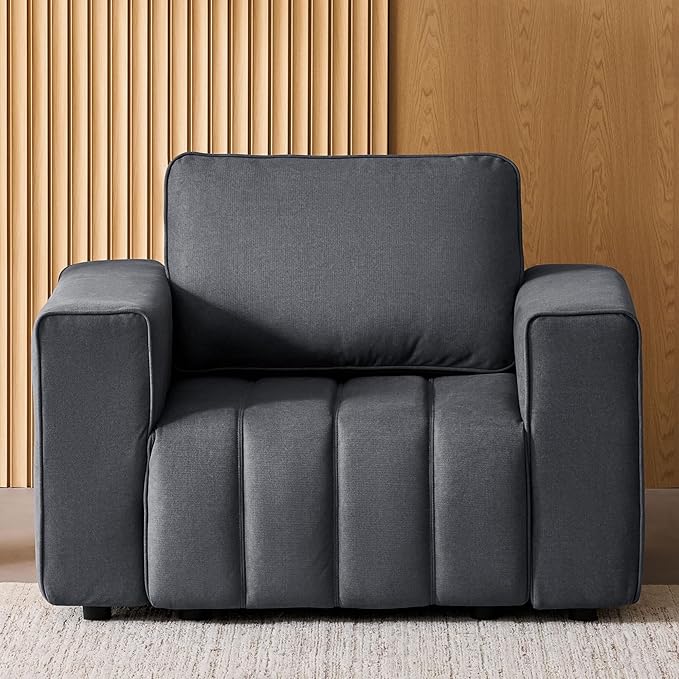 LINSY HOME Oversized Modular Sectional Sofa Chair, Deep Seat Upholstered Armchair with Anti Cat Stretch Fabric and Metal Frame, Modern Single Sofa for Living Room Bedroom Apartment Reading Room, Grey