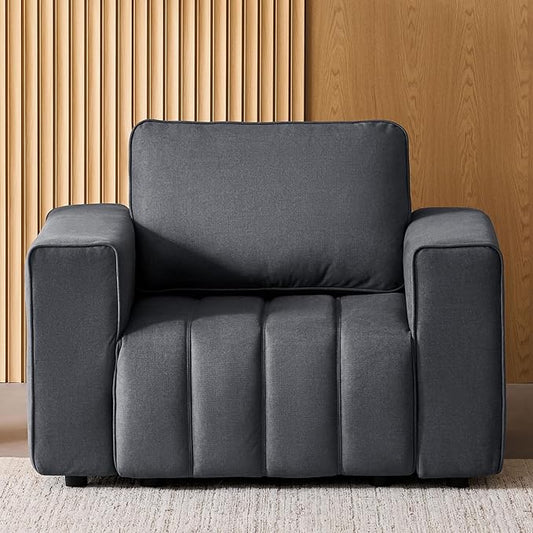 LINSY HOME Oversized Modular Sectional Sofa Chair, Deep Seat Upholstered Armchair with Anti Cat Stretch Fabric and Metal Frame, Modern Single Sofa for Living Room Bedroom Apartment Reading Room, Grey