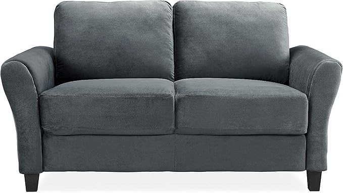 Studio Living Watford 57.9" Loveseat, Traditional Style, Pocket Coil Comfort, Black Legs, Microfiber Fabric, Dark Gray