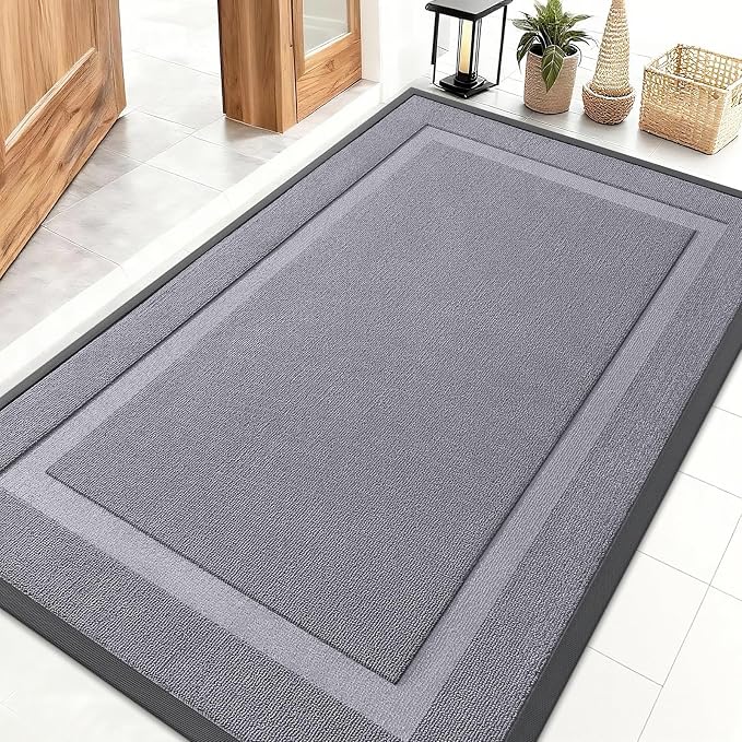 OLANLY Front Door Mat Indoor Outdoor Entrance, Waterproof All-Season, All-Weather Doormat, Sturdy Natural Rubber, Low Profile, Easy Clean Patio Porch Entryway Mat, 47x32, Classic Gray by OLANLY