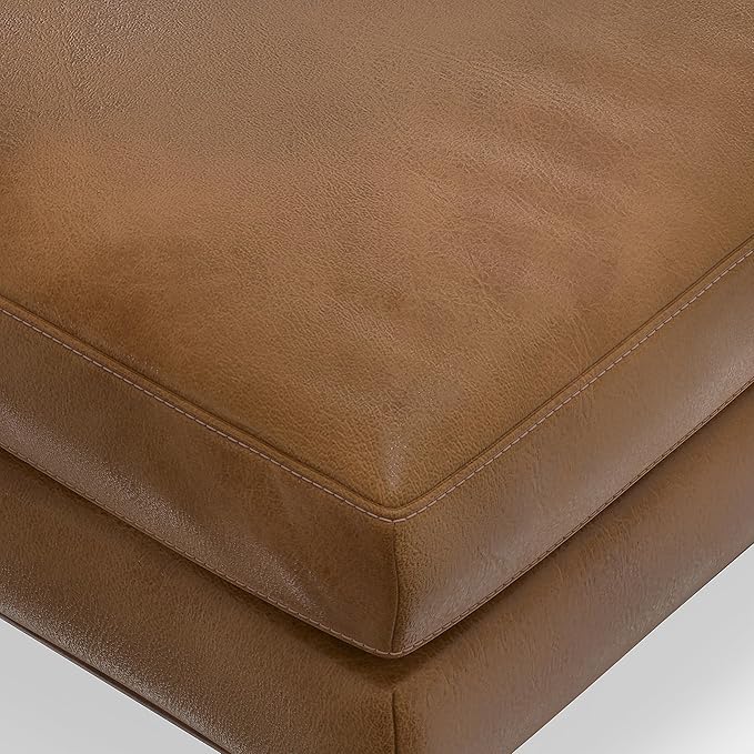 SIMPLIHOME Morrison Mid-Century Modern 72 inch Wide Sofa with Ottoman Set in Caramel Brown Genuine Leather for the Living Room and Family Room